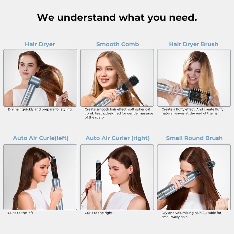 trylater Hair Dryer Brush,Blow Dryer Brush with Attachments,110000 RPM Curly Twist 6 in 1 Air Style, Professional Ionic Hair Styling Tool, Left & Right Air Curler, Volumizer - Image 2